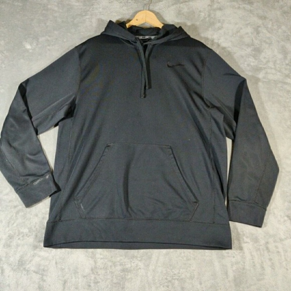 Nike Thermal fit Sweatshirt Mens XL All Black Hooded Active Wear Warm Cozy‎ Gym